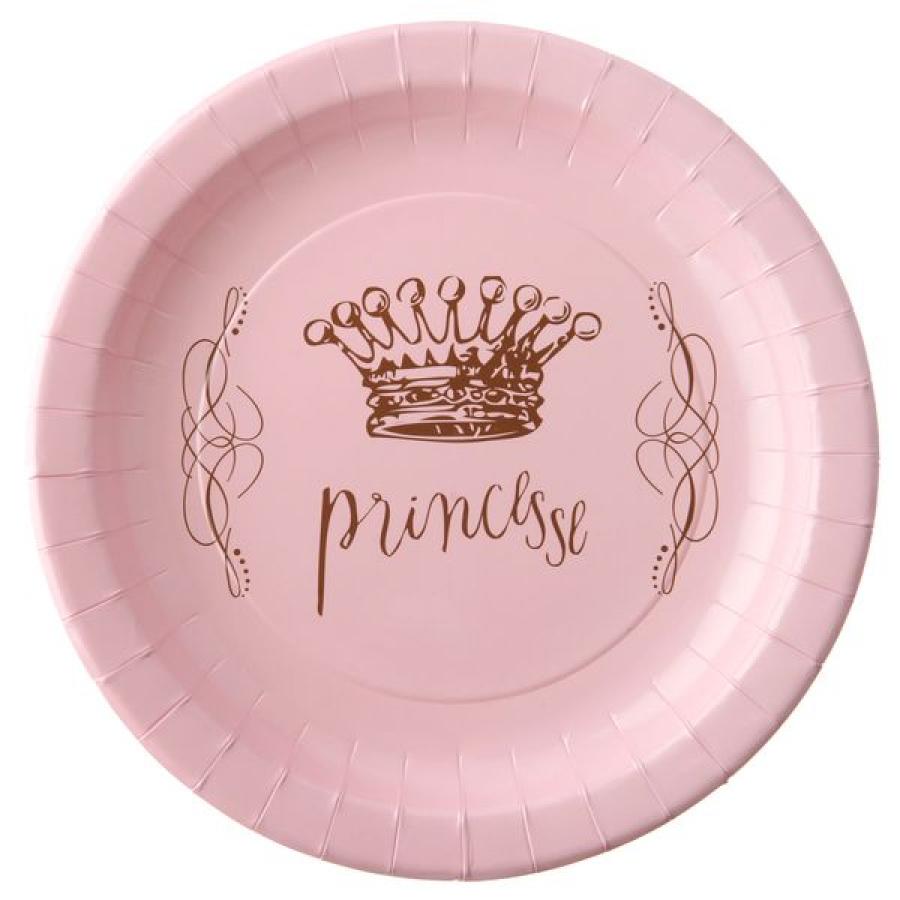 Vaaleanpunaiset Princesse pahvilautaset 22,5 cm, 6 kpl