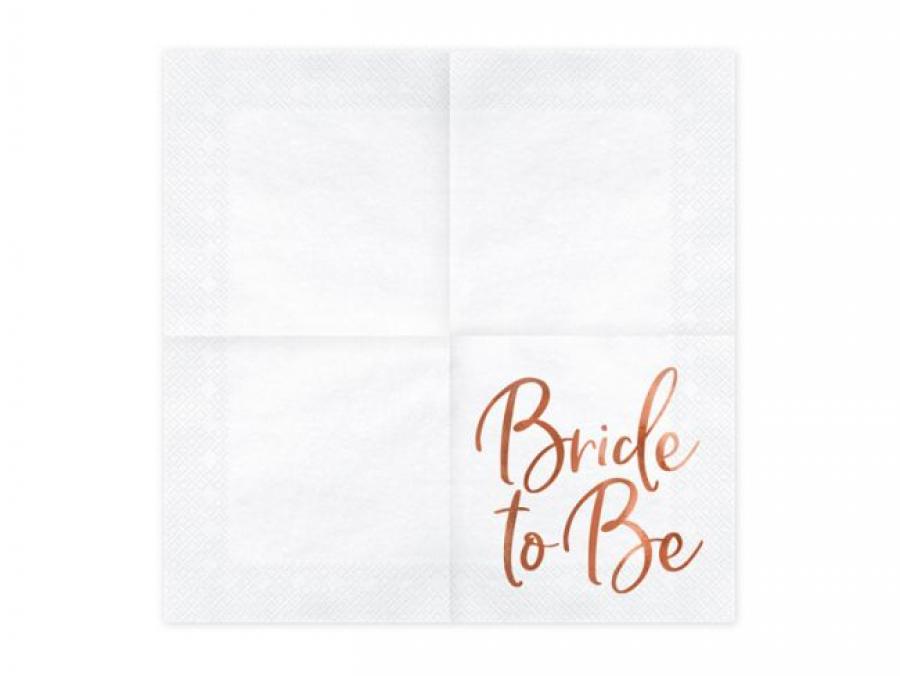 Iso valkoinen lautasliina "Bride to be" ruusukultafoliotekstillä, 20 kpl