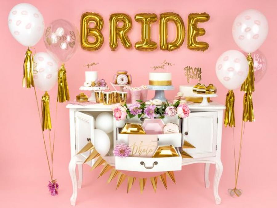 Ilmapallo "Bride to be" vaaleanpunaisella tekstillä, 6 kpl 
