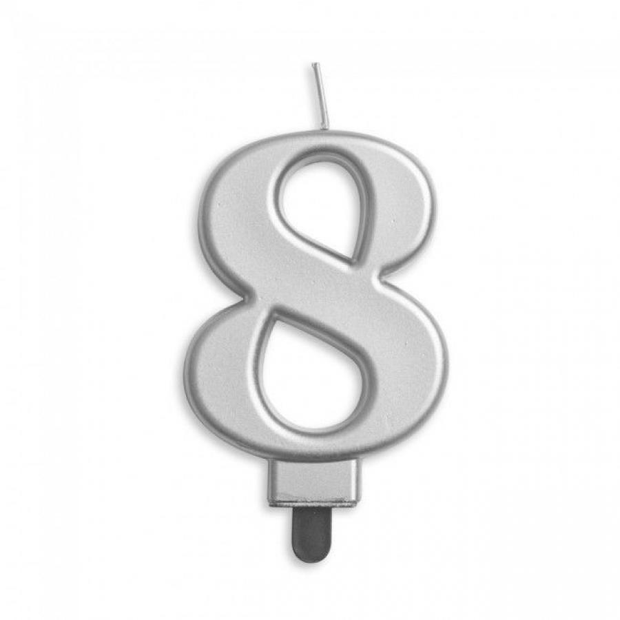 Kakkukynttilä "8" hopea, 1 kpl 