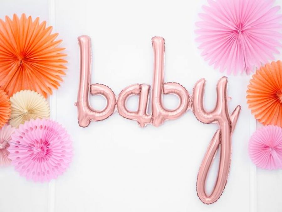 Ruusukullan värinen "Baby" ilmapallobanneri