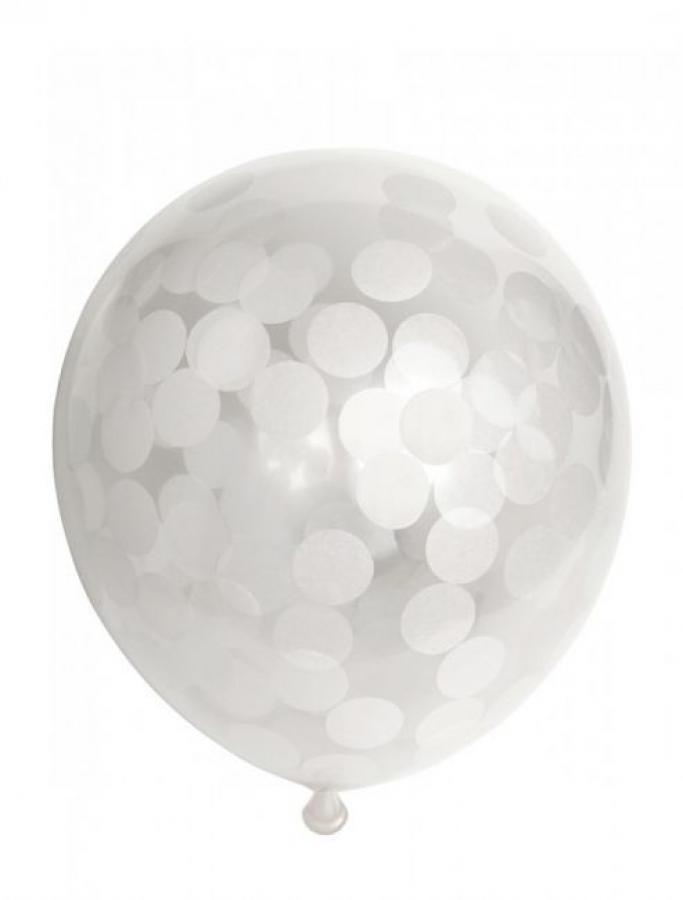 Kirkas ilmapallo valkoisilla konfeteilla, 6 kpl