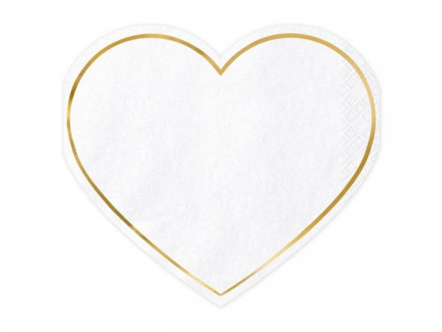 Valkoiset sydämenmuotoiset lautasliinat kultareunalla, 20 kpl