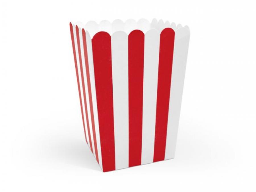 Popcorn-/herkkuastiat valko-punaraidalliset, 6kpl