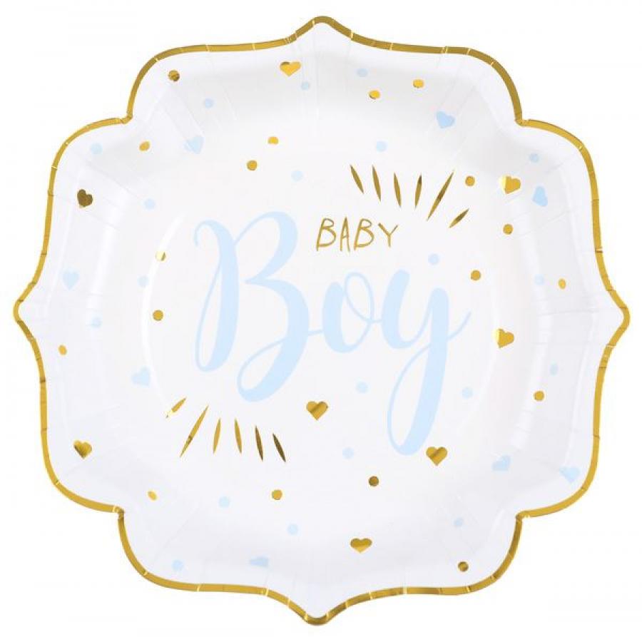 Vaaleansininen "Baby Boy" pahvilautanen 21 cm, 10 kpl