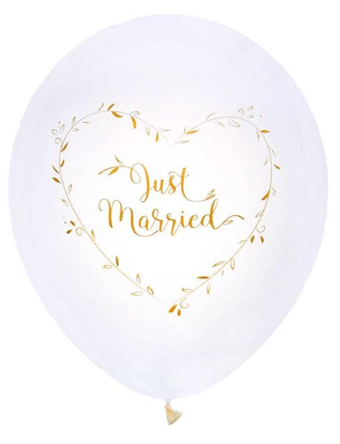 Ilmapallo kultaisella "Just Married"-tekstillä, 8 kpl