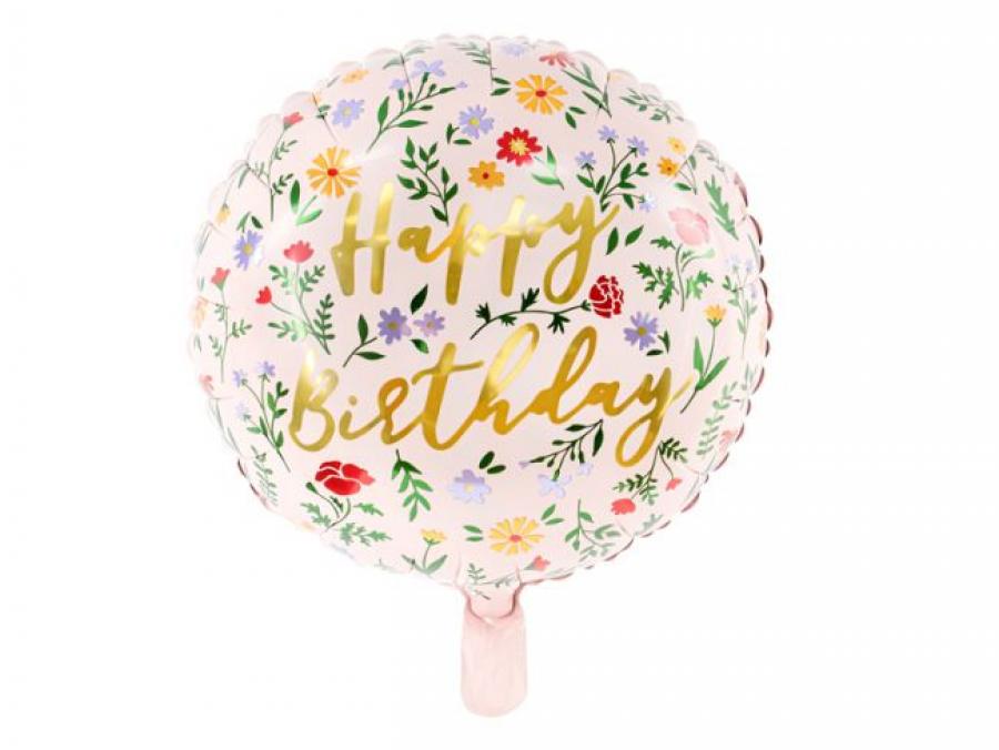 Foliopallo vaaleanpunainen Happy Birthday, 35 cm