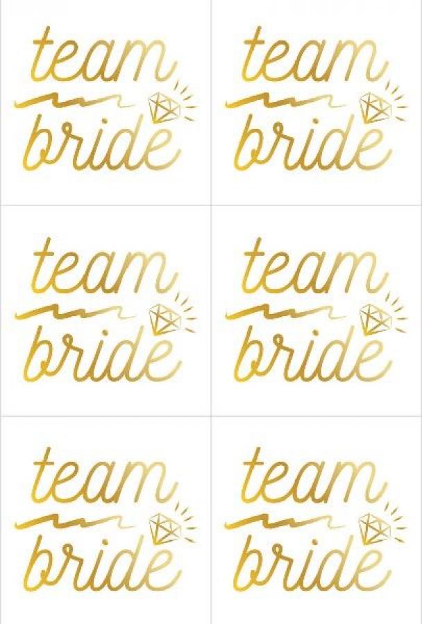 Kultaiset "Team Bride" tekstitatuoinnit, 6kpl