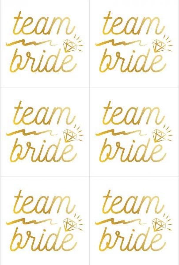 Kultaiset "Team Bride" tekstitatuoinnit, 6kpl