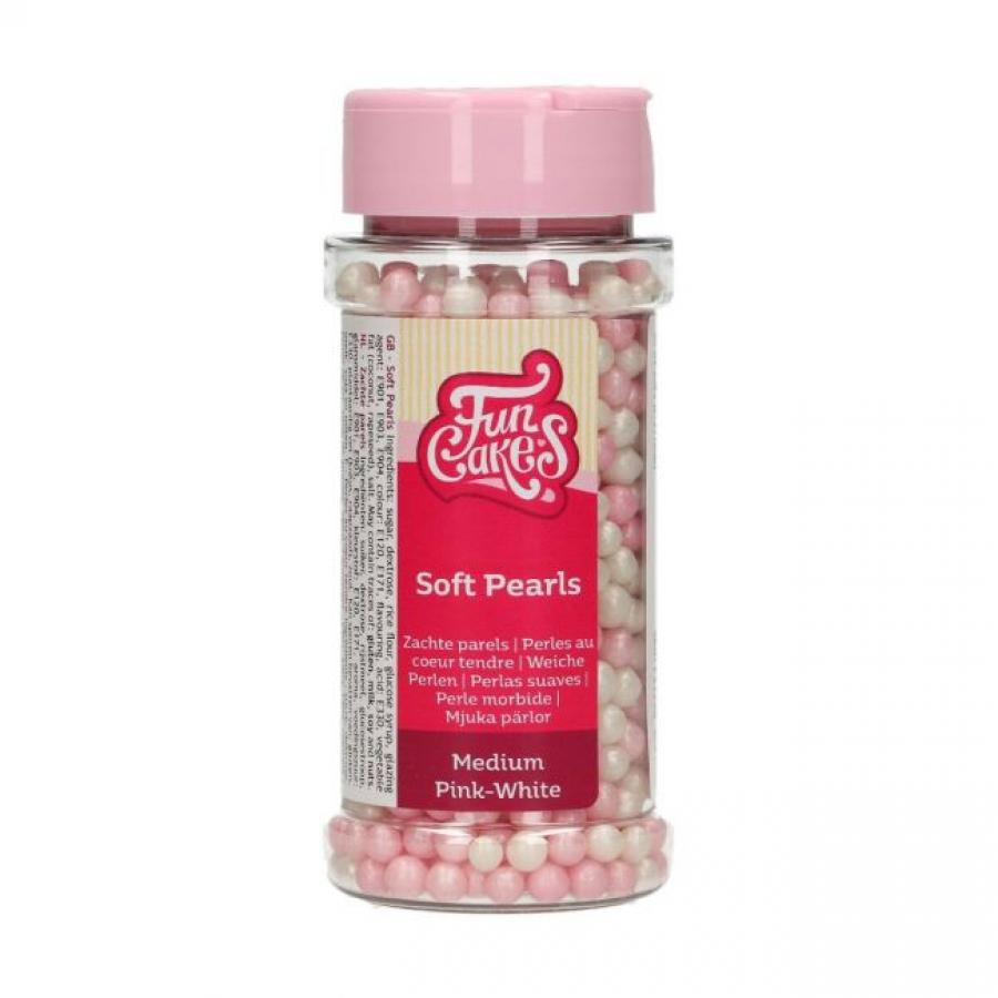 Pehmeät sokerihelmet, pinkki/valkoinen 60g - FunCakes