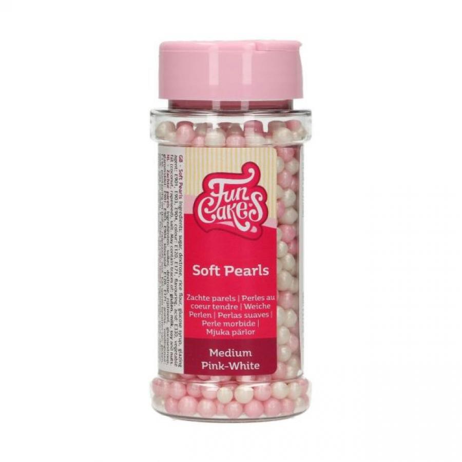 Pehmeät sokerihelmet, pinkki/valkoinen 60g - FunCakes