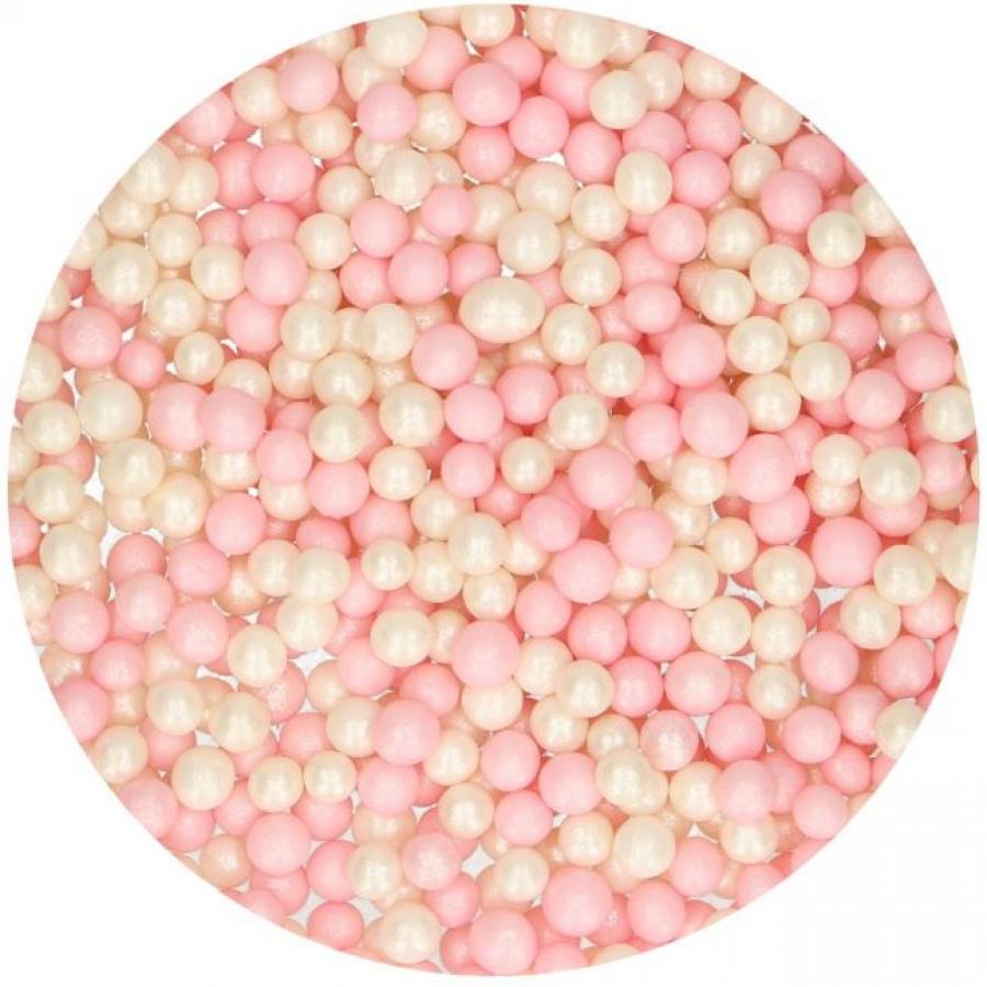 Pehmeät sokerihelmet, pinkki/valkoinen 60g - FunCakes