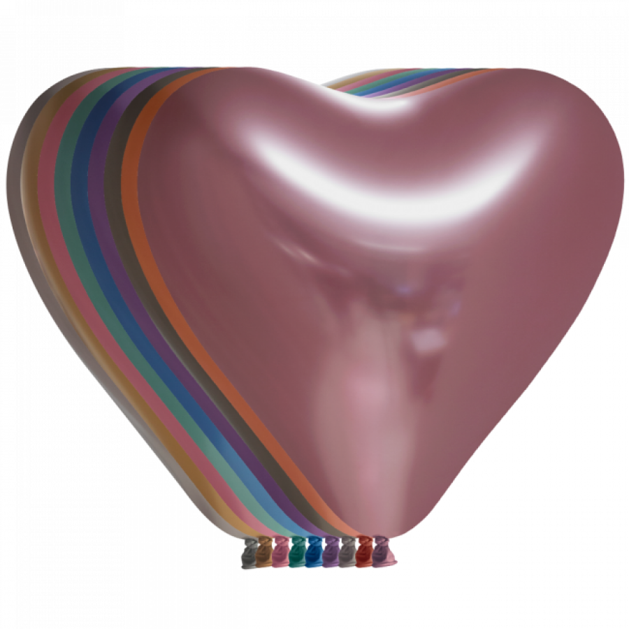 Ilmapallot sydän peilipinta värimix 30 cm, 6 kpl