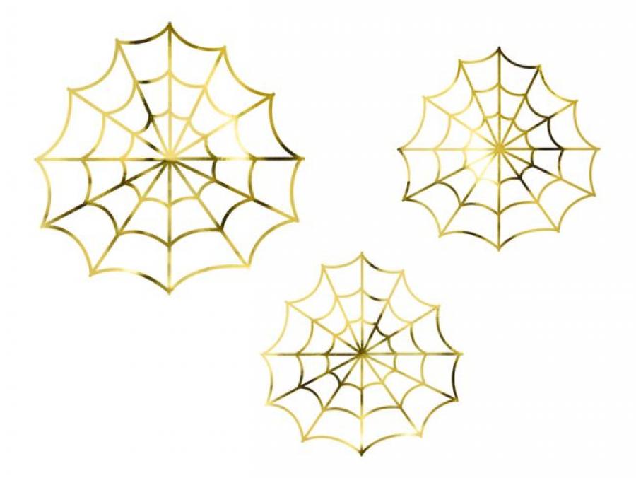 Paperiset kullanväriset hämähäkinverkko koristeet, 3 kpl 