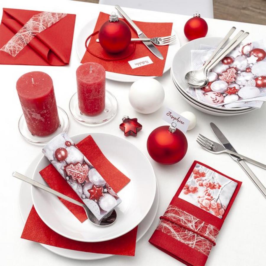 Iso lautasliina punaiset ja valkoiset joulukoristeet, 20 kpl