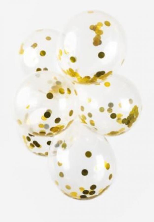 Kirkas ilmapallo kultaisilla konfeteilla, 6 kpl