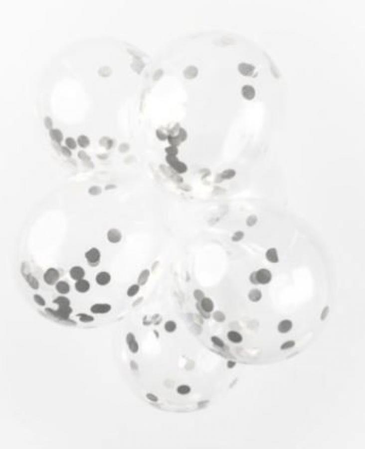 Kirkas ilmapallo hopeafolio konfeteilla, 6 kpl