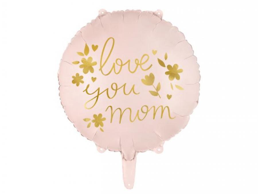Foliopallo "Love you mom" vaaleanpunainen, 45 cm