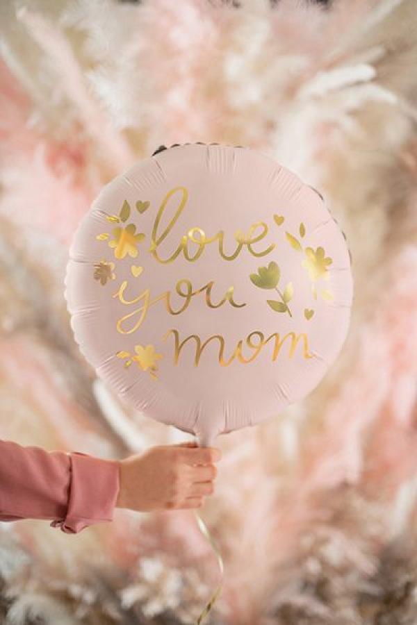 Foliopallo "Love you mom" vaaleanpunainen, 45 cm