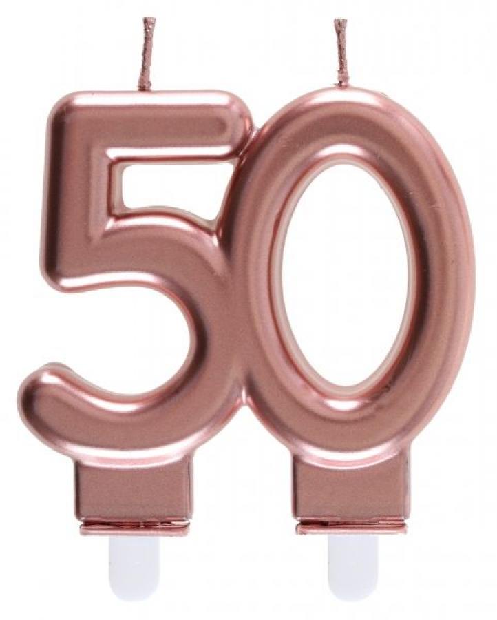 Kakkukynttilä "50" ruusukulta, 1 kpl 