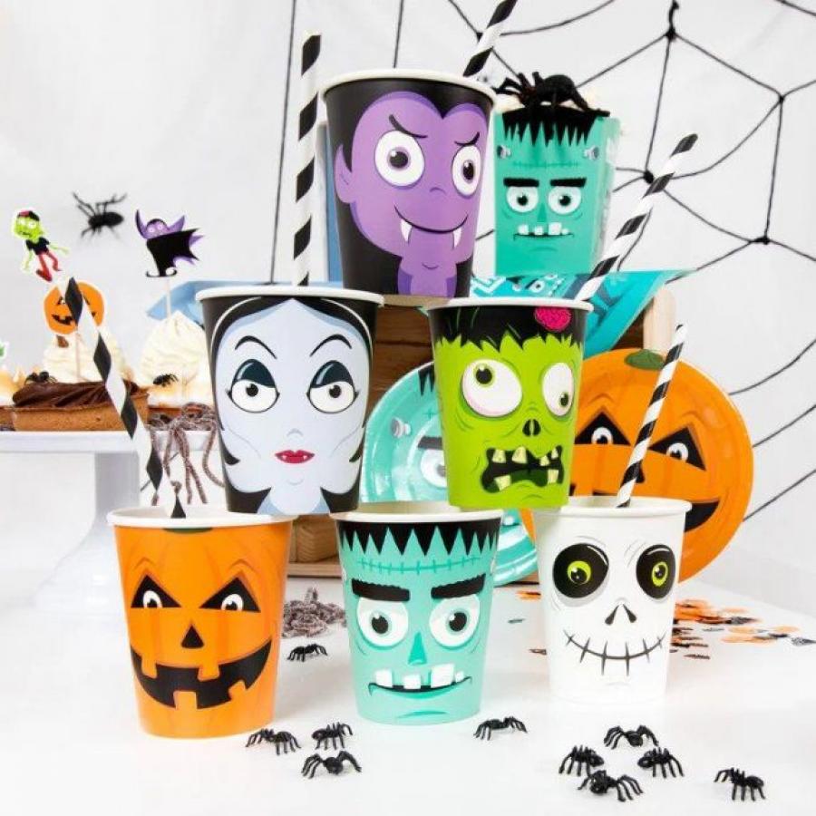 Halloween Monsters-aiheiset pahvimukit, 6 kpl