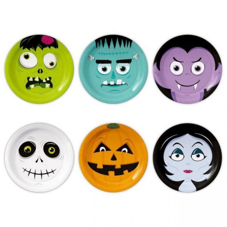 Halloween Monsters-aiheiset pahvilautaset 17,7cm, 6 kpl