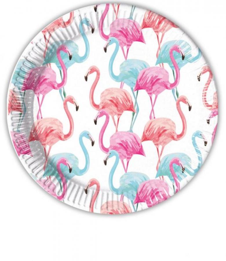 Trooppiset flamingot pahvilautaset 23 cm, 8 kpl