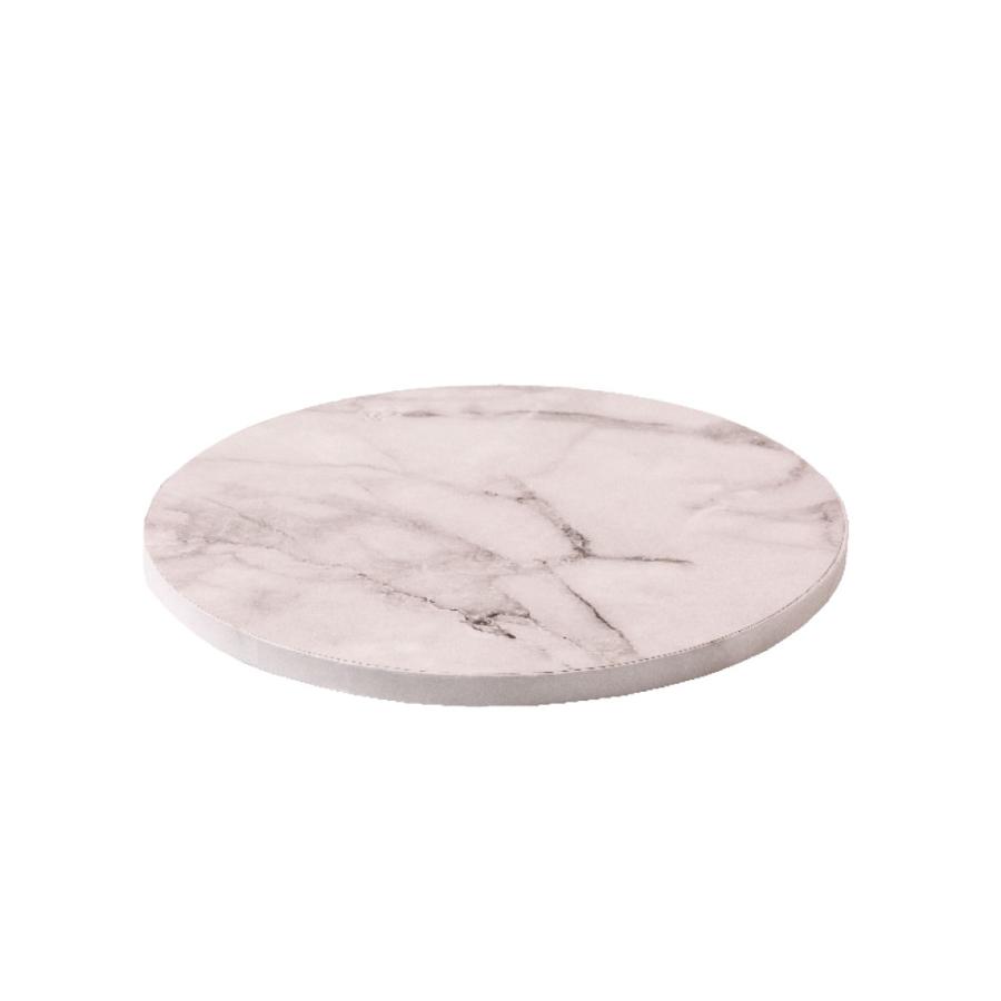 Pyöreä kakkualusta 40 cm – Valkoinen marmori kuvio – 1,2 cm paksu