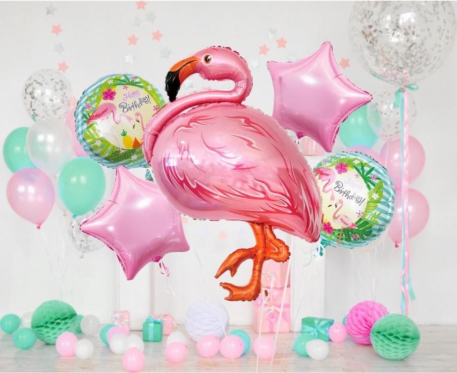 Flamingo "Happy birthday" foliopallosetti, 5 kpl
