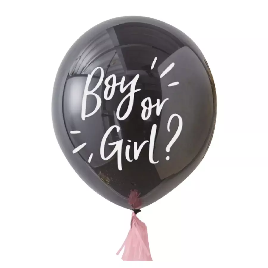 Sukupuolenpaljastus- ilmapallo Tyttö vai poika "Boy or girl?"- vaaleanpunaiset konfetit