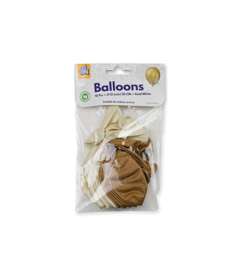 Ilmapallot 10 kpl, Kulta-valkoinen