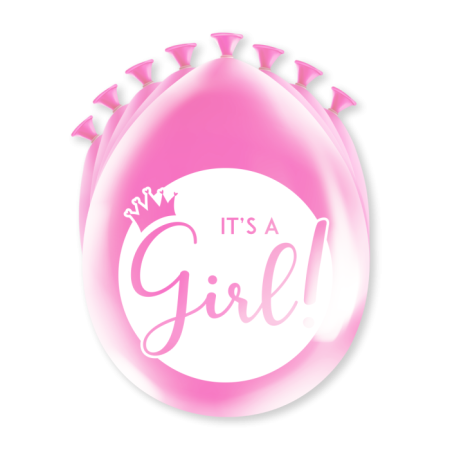 Ilmapallot "It's a girl" vaaleanpunainen, 8 kpl