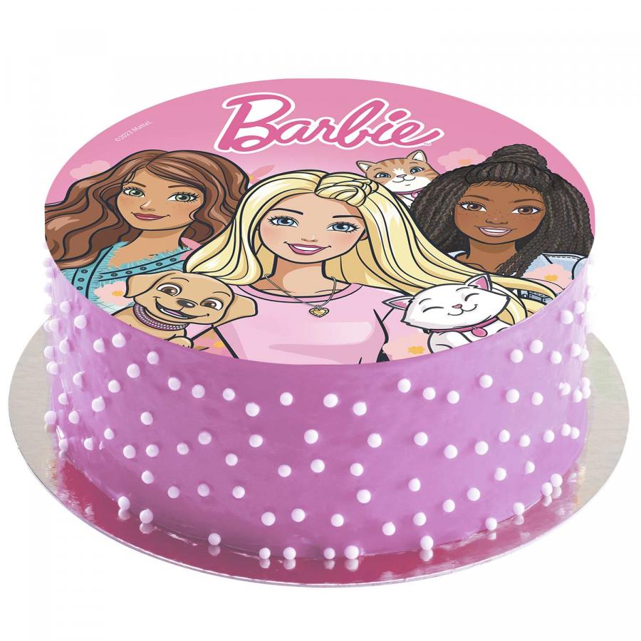 Syötävä kakkukuva Barbie ja ystävät 20 cm, vohveli