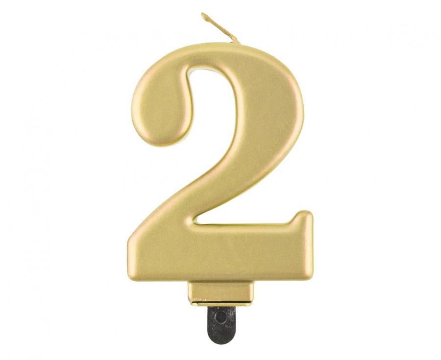 Kakkukynttilä "2" metallikulta, 1 kpl