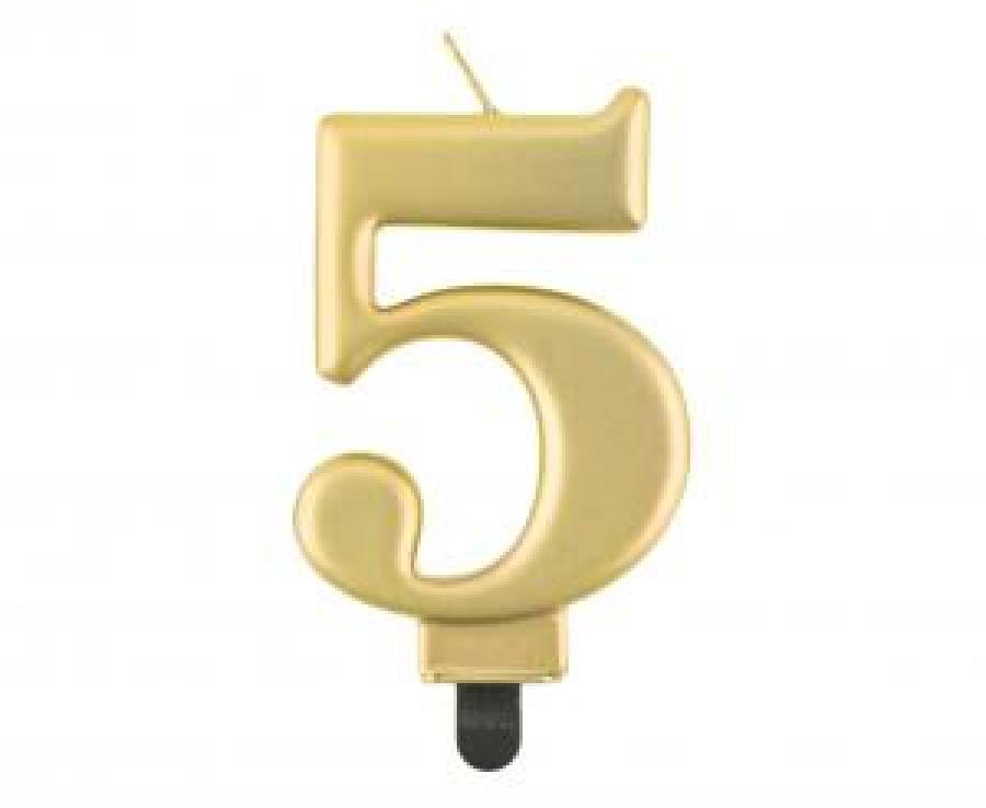 Kakkukynttilä "5" metallikulta, 1 kpl