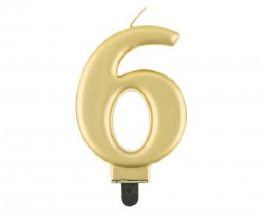 Kakkukynttilä "6" metallikulta, 1 kpl