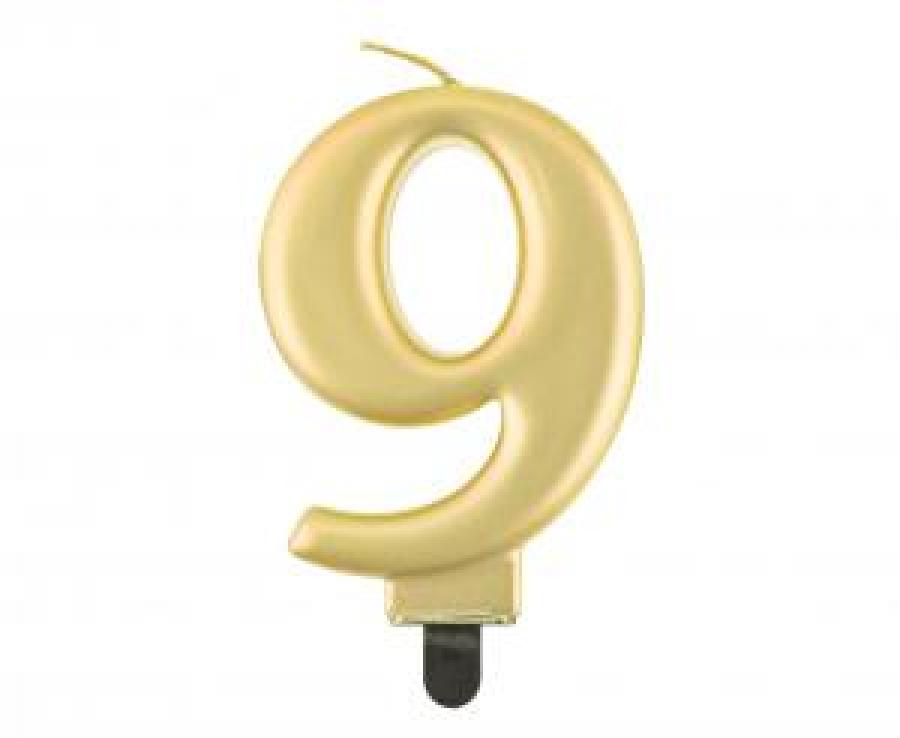Kakkukynttilä "9" metallikulta, 1 kpl