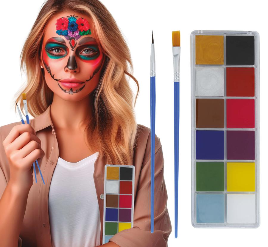 Kasvovärit 12 väriä ja 2 sivellintä