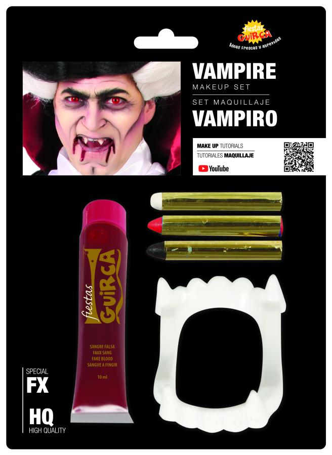 Vampyyri kasvovärisetti tekoverellä ja vampyyrin hampailla