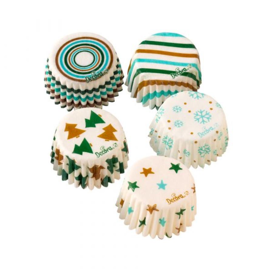 Minimuffinivuoat Joulu-unelma 5 erilaista (kulta-vihreä-turkoosi), 100 kpl - Decora