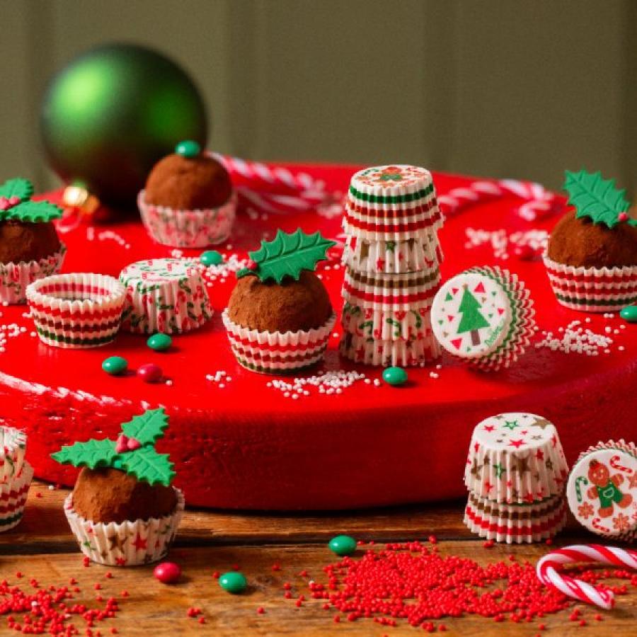 Minimuffinivuoat Joulu 5 erilaista (kulta-vihreä-punainen), 100 kpl - Decora
