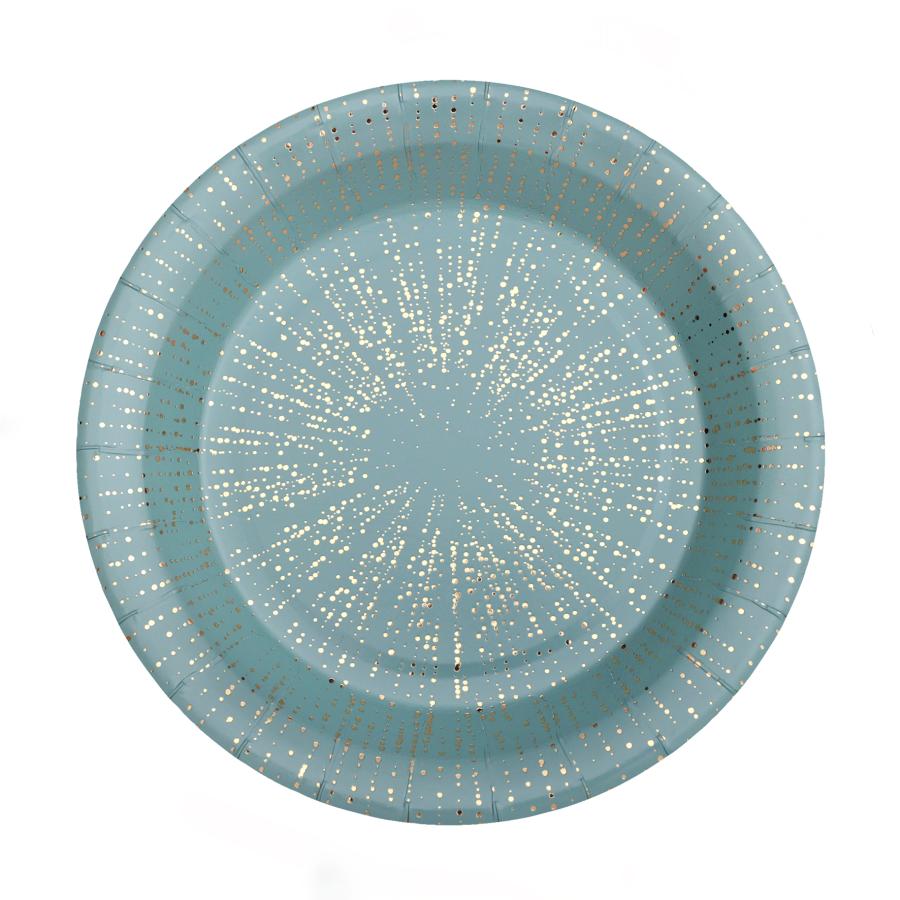 Eucalyptuksen värinen pahvilautanen kultaisilla pilkuilla 22,5 cm, 10 kpl