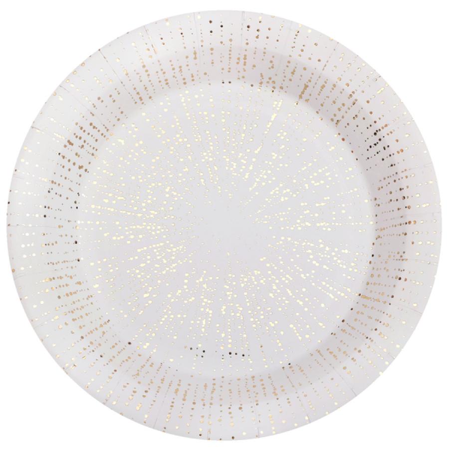 Valkoinen pahvilautanen kultaisilla pilkuilla 22,5 cm, 10 kpl
