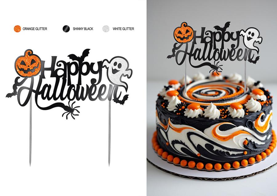 Happy Halloween kakkukoriste kummitus glitter 16 x 24 cm