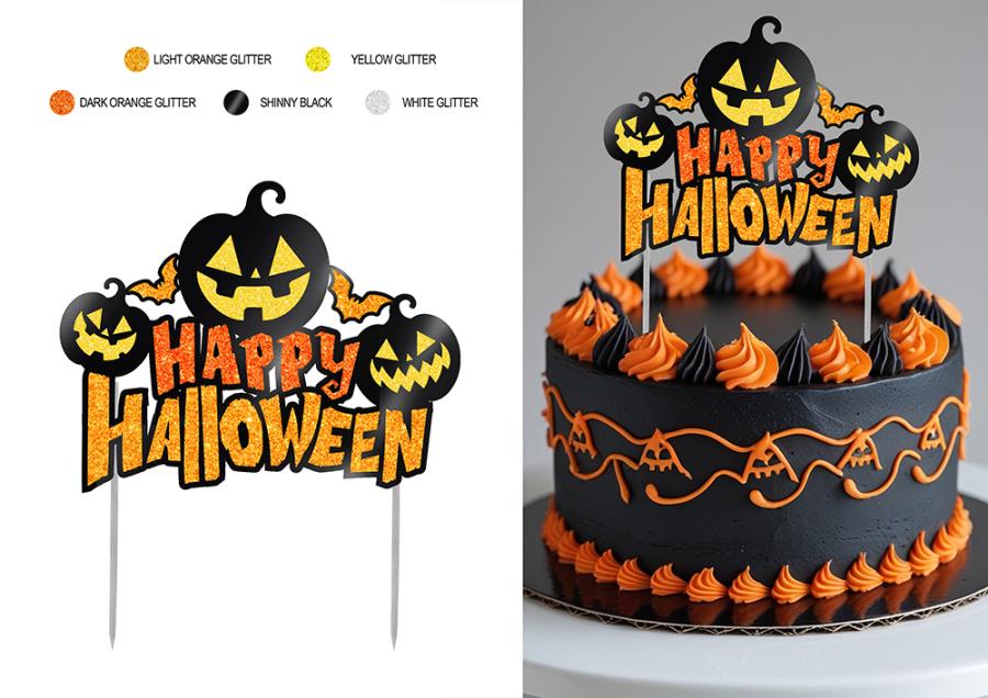 Happy Halloween kakkukoriste kurpitsa glitter 16 x 24 cm