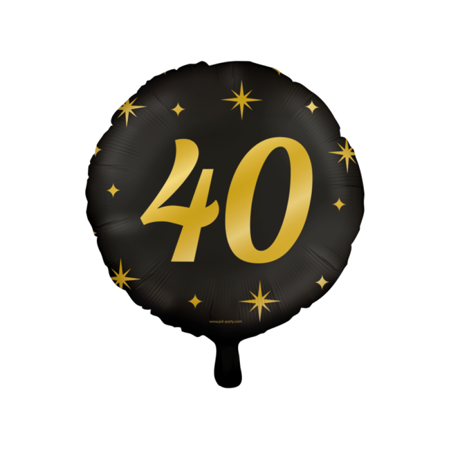 Foliopallo "40" musta kultaisilla tähdillä 46 cm