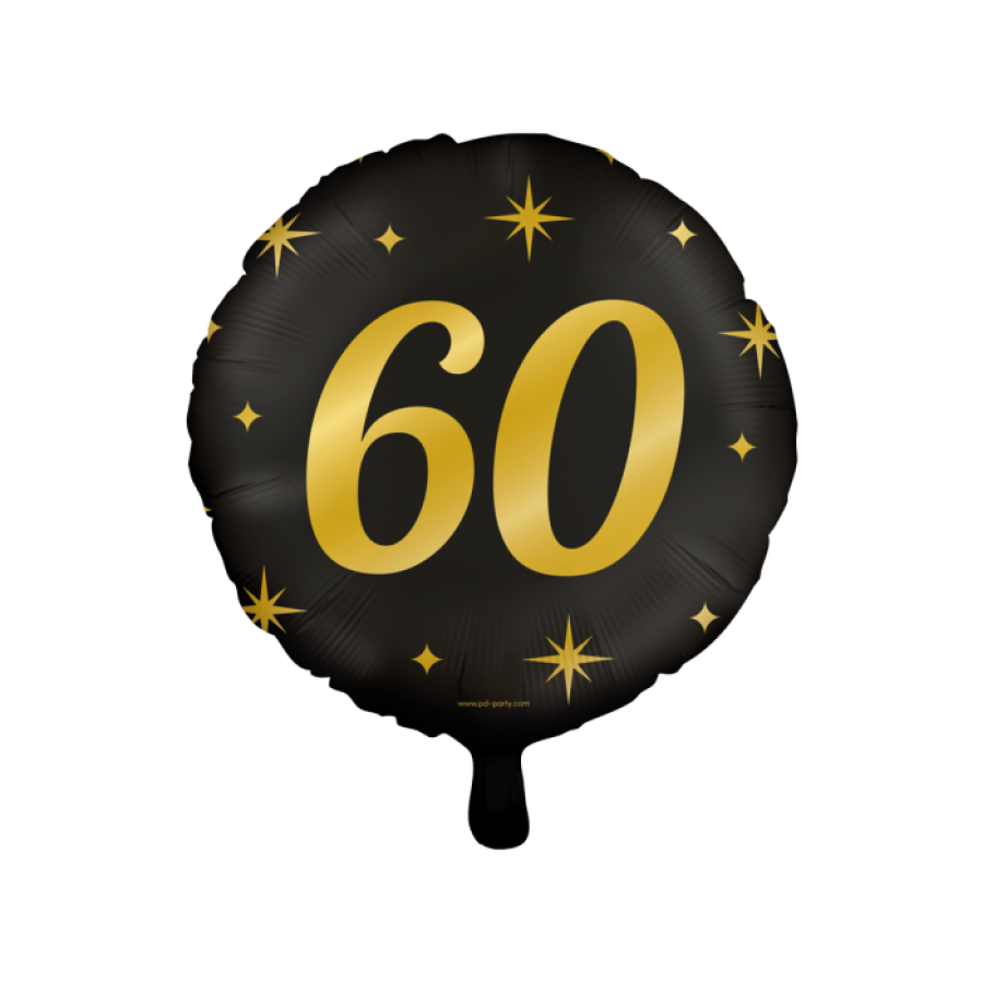 Foliopallo "60" musta kultaisilla tähdillä 46 cm