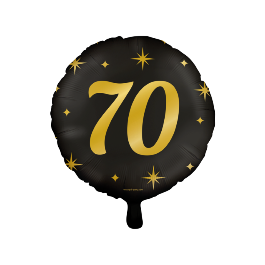 Foliopallo "70" musta kultaisilla tähdillä 46 cm