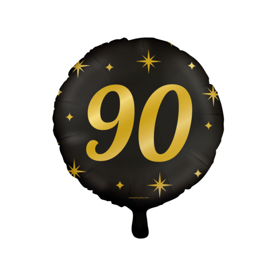 Foliopallo "90" musta kultaisilla tähdillä 46 cm