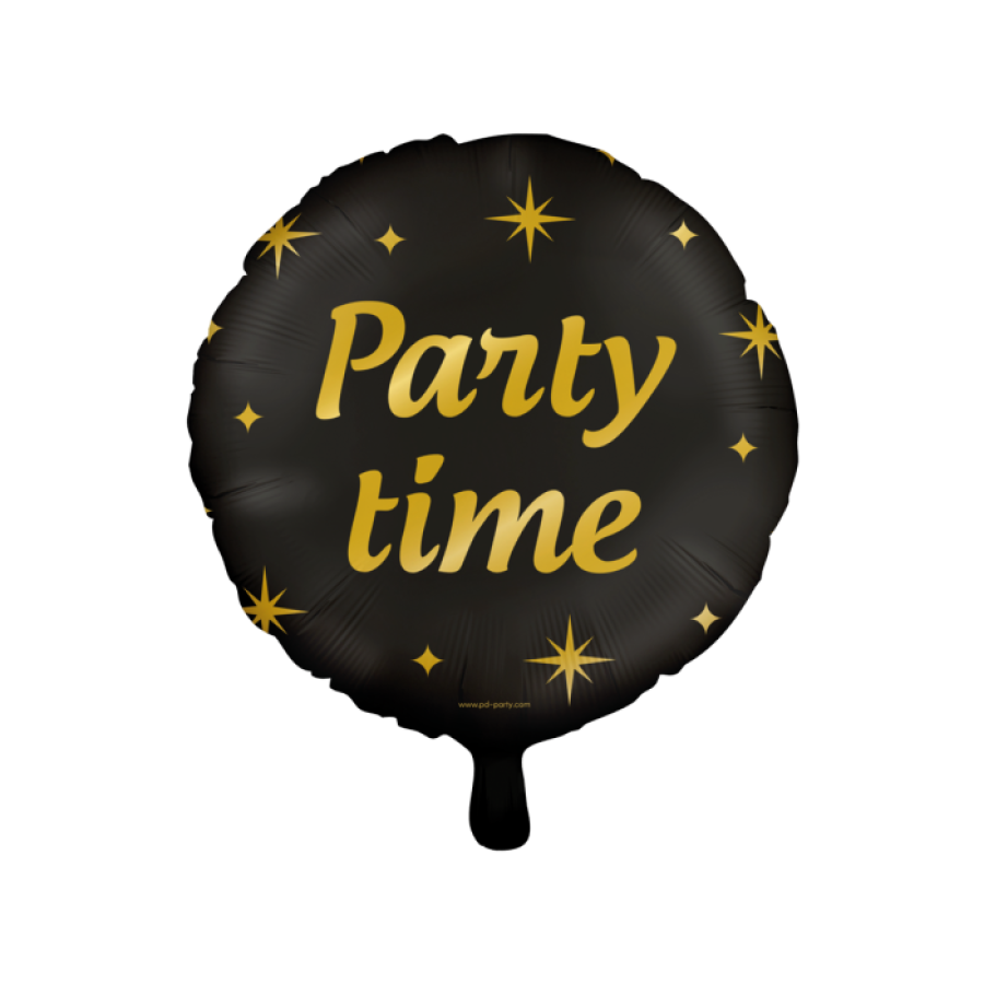 Foliopallo "Party time" musta kultaisilla tähdillä 46 cm